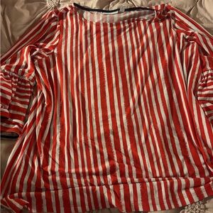 Susan Graver Red and White Striped Blouse